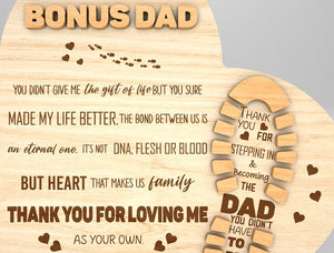 Personalized Stepped Up Dad Heart Sign, Bonus Dad Wood Sign, Gift for Dad, Fathers Day Gifts