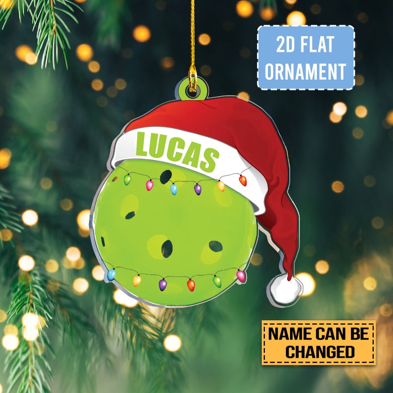 Personalized Pickleball Christmas Ornament, Acrylic 2D Ornament, Custom Pickleball Acrylic Ornament, Christmas Gift For Pickleball Lover