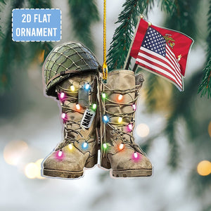 Personalized Marine Military Boots Ornament, Acrylic 2D Ornament, Marine Military Gift, Veteran Gold Boots Ornament, Marine US Gift