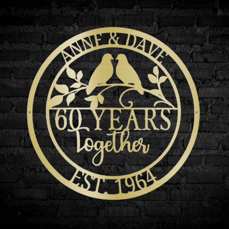 60th Anniversary Gift, Parents Anniversary, Diamond Anniversary, 60 Year Anniversary Sign, Wedding Anniversary Metal Wall Art, Doves Sign il_794xN.6030745627_h2l4.jpg