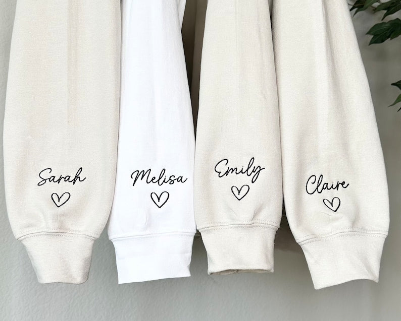 Embroidered Custom Bridesmaid/Groom Neckline Sweatshirt/Hoodie, Name on Sleeve, Personalized Bachelorette Gift, Maid of Honor, Bride To Be il_794xN.6030776402_99kd.jpg