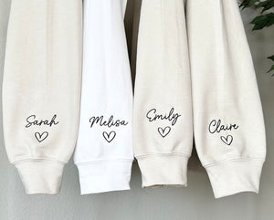 Embroidered Custom Bridesmaid/Groom Neckline Sweatshirt/Hoodie, Name on Sleeve, Personalized Bachelorette Gift, Maid of Honor, Bride To Be il_794xN.6030776402_99kd.jpg