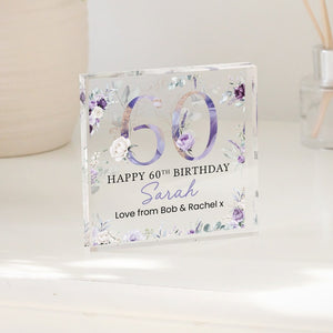 Personalised Happy 60th Birthday Gift Plaque, Purple Floral Birthday Gift For Her, 60th Birthday Gifts, Pink 60th Gift, Gifts for Her