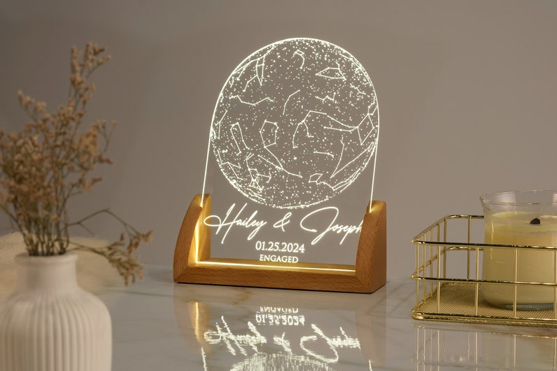 Custom Star Map by Date, Personalized Constellation Map, Star Map Night Light, Gifts for Couples, Engagement Gifts, Anniversary Gift for Her