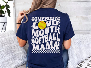 Custom Softball Mom Sweatshirt Somebodys Loud Mouth Softball Mama Shirt Softball Daughter Crewneck Name and Number Tshirt Sport Game Day Tee