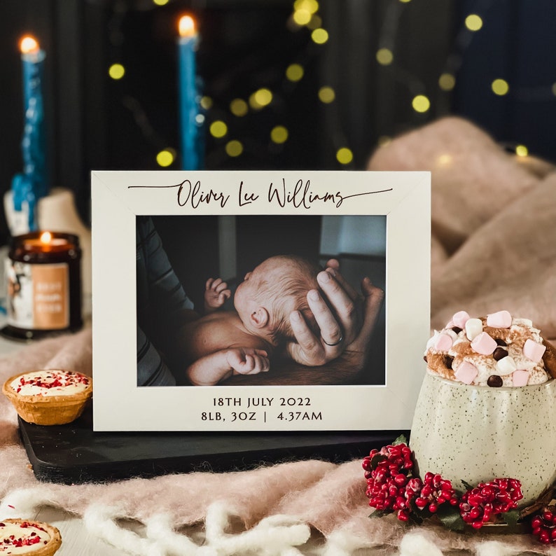 Personalised Baby Photo Frame | Newborn New Baby Christmas Gifts | Custom Engraved Birth Info Picture Frame, Baby Announcement Keepsake Gift