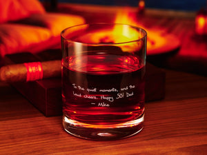 Whiskey Glasses Personalized Handwritten Message Engraved Side and Bottom Secret Note Anniversary Gift for Him