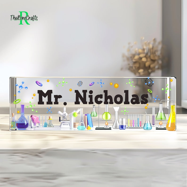 Science Lab Teacher Sign, Personalized Teacher Desk Name Plate, Teachers Desk, Teacher Acrylic Plaque, Back to School Gift, Science Teacher