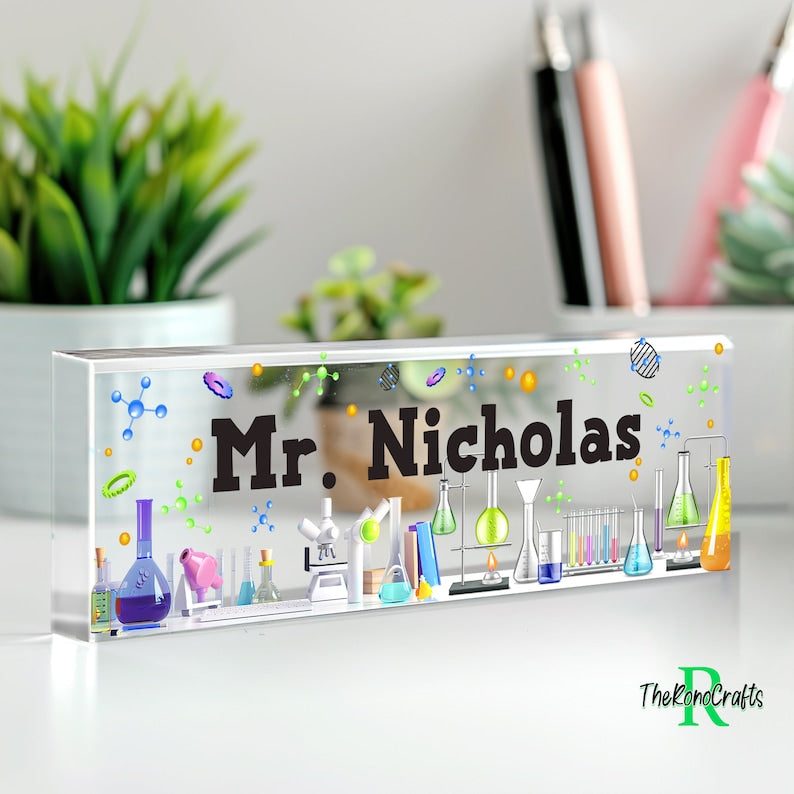 Science Lab Teacher Sign, Personalized Teacher Desk Name Plate, Teachers Desk, Teacher Acrylic Plaque, Back to School Gift, Science Teacher