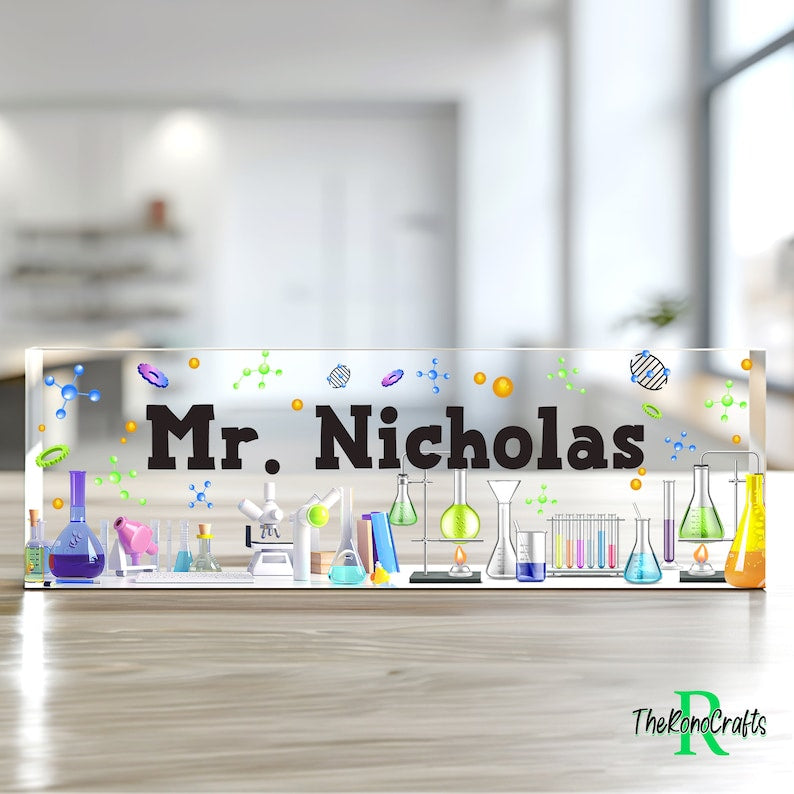 Science Lab Teacher Sign, Personalized Teacher Desk Name Plate, Teachers Desk, Teacher Acrylic Plaque, Back to School Gift, Science Teacher