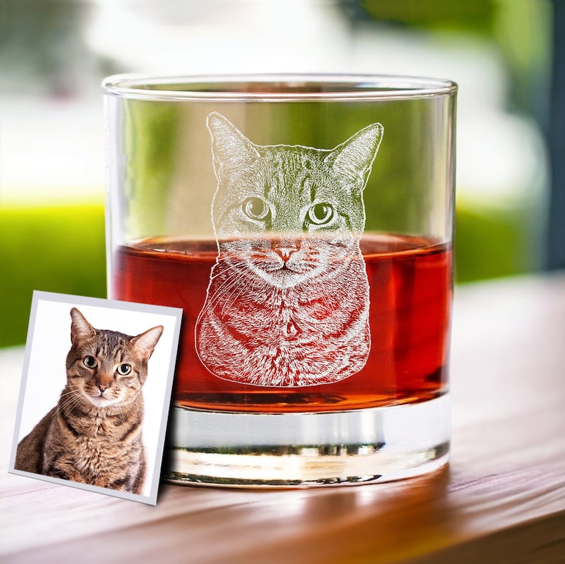 Custom Cat Portrait Whiskey Glass Gift - Upload Your Pet Photo on Glasses, Gift for Pet Lovers