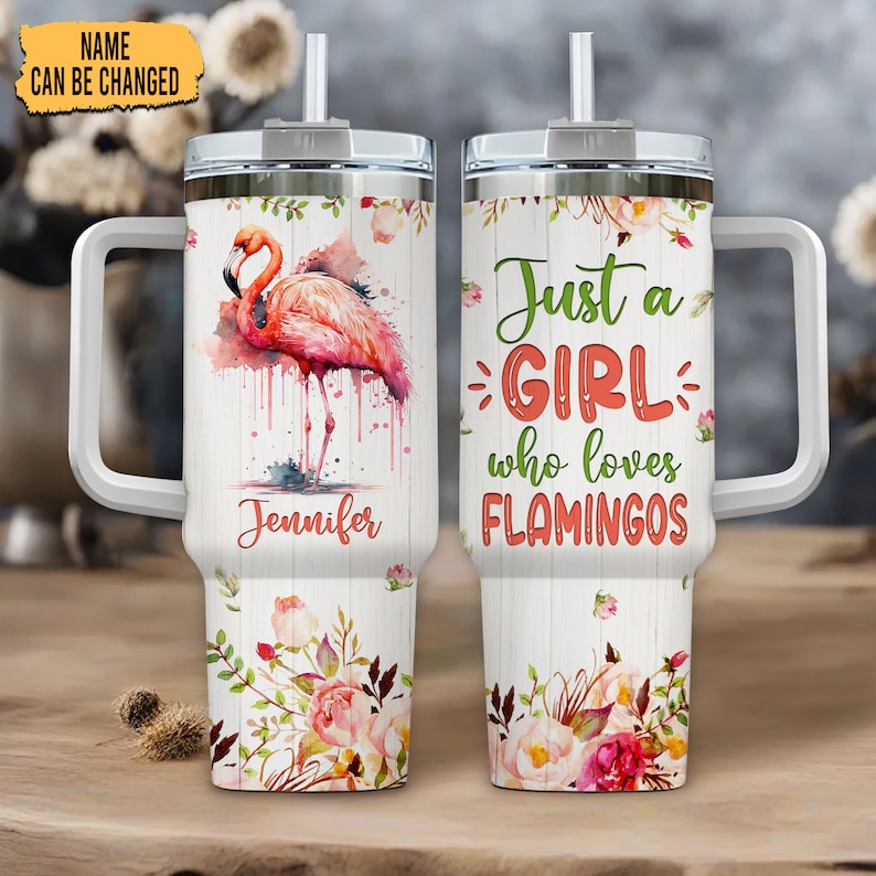Personalized Flamingo Tumbler: 40oz Stainless Steel Travel Mug