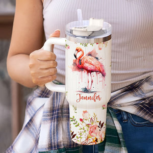 Personalized Flamingo Tumbler: 40oz Stainless Steel Travel Mug