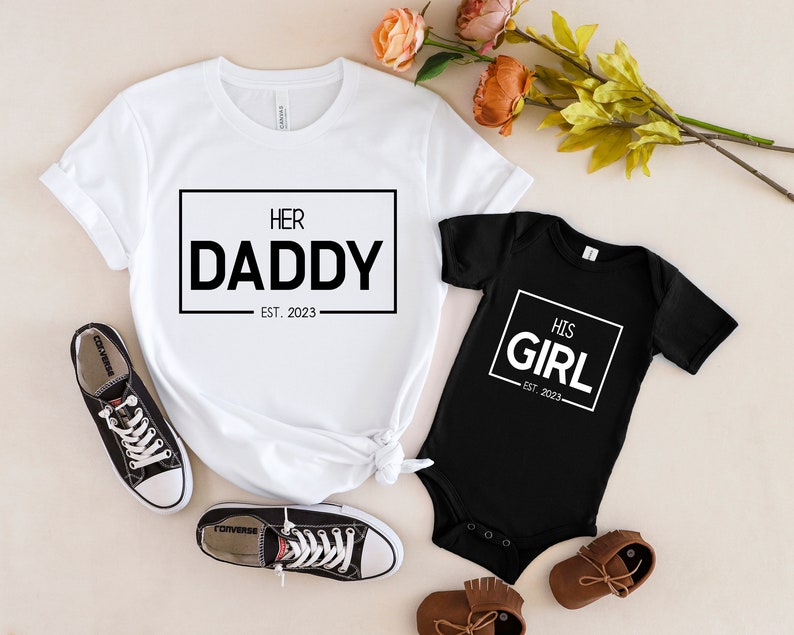 Matching Daddy and Me Shirts, Her Dad & His Girl Est. Year, Personalized Father s Day Gift, New Dad Outfit, Family Matching Set
