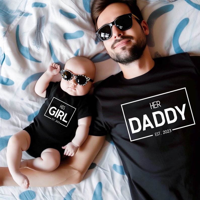 Matching Daddy and Me Shirts, Her Dad & His Girl Est. Year, Personalized Father s Day Gift, New Dad Outfit, Family Matching Set