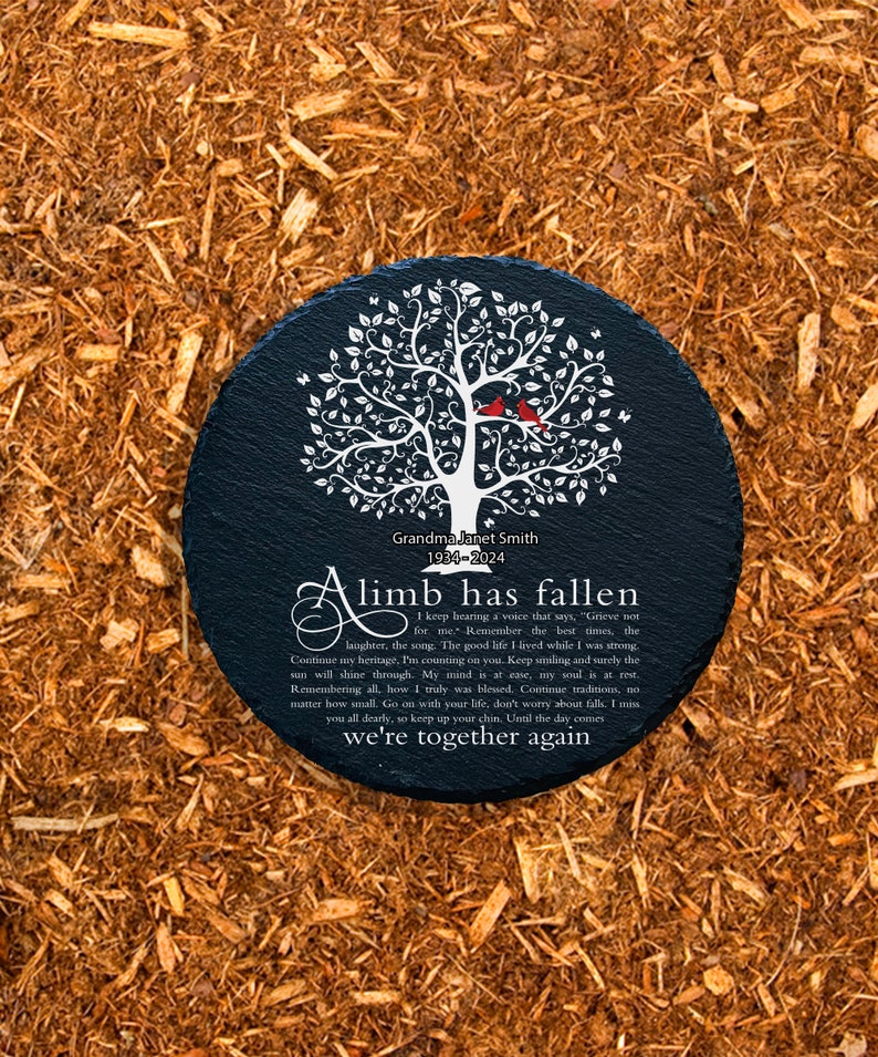 Personalized Memorial Garden Stone Custom Slate Remembrance Stone with Poem Heart or Round Outdoor Tribute