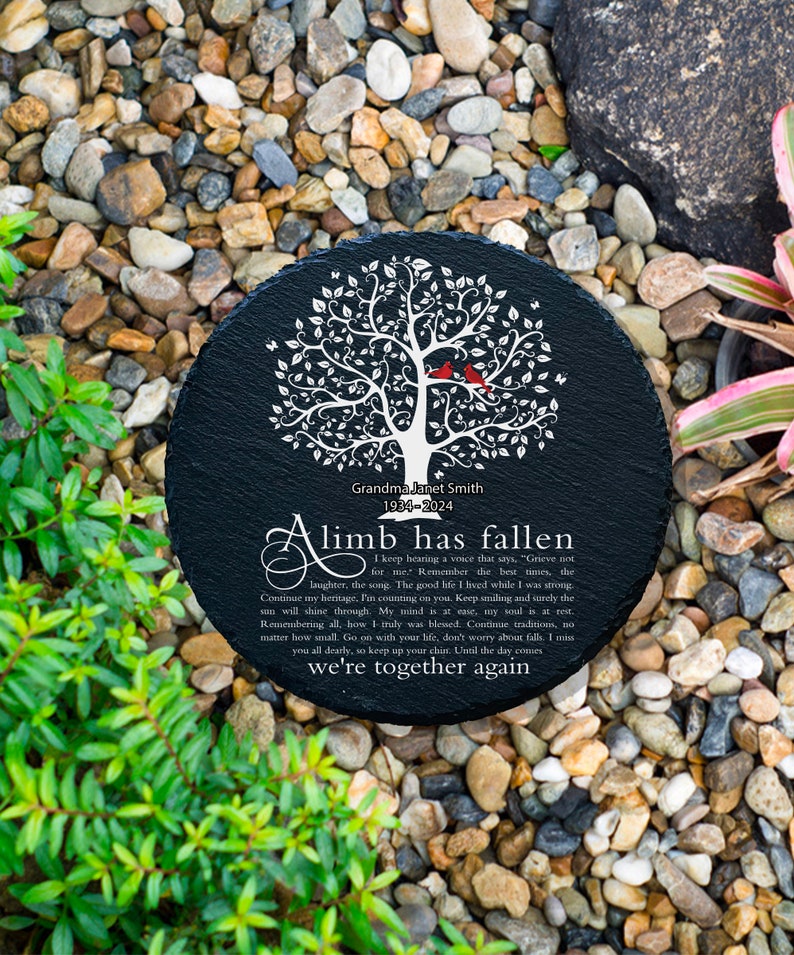 Personalized Memorial Garden Stone Custom Slate Remembrance Stone with Poem Heart or Round Outdoor Tribute