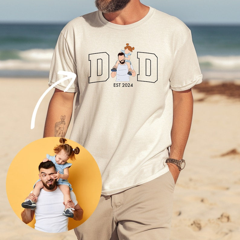 Custom Photo for Dad Shirt, Dad and Kid Illustration, Fathers Day Gift, Dad Shirts, Fathers Day T-Shirt, Family Portrait Shirt for Dad Tees