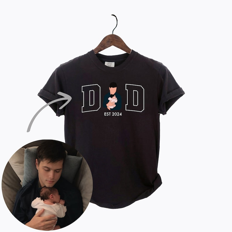 Custom Photo for Dad Shirt, Dad and Kid Illustration, Fathers Day Gift, Dad Shirts, Fathers Day T-Shirt, Family Portrait Shirt for Dad Tees