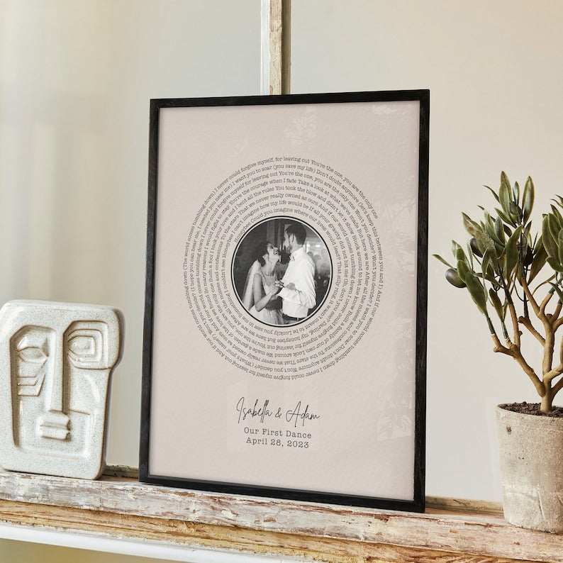 Custom Vinyl Lyrics Framed Canvas Art Print with Photo, Personalized Wedding Gift, Gift for Her Custom Song Lyrics Wall Art First Dance Song