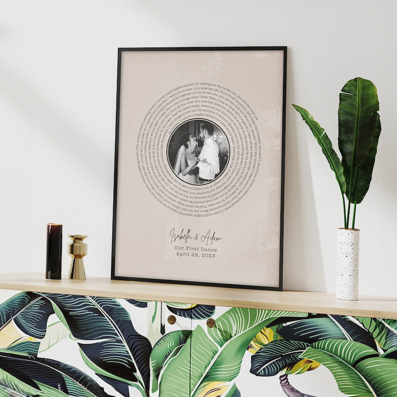 Custom Lyrics Framed Canvas Print with Photo, Personalized Wedding Gift, Gift for Her Custom Song Lyrics Wall Art First Dance Song