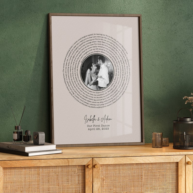 Custom Vinyl Lyrics Framed Canvas Art Print with Photo, Personalized Wedding Gift, Gift for Her Custom Song Lyrics Wall Art First Dance Song