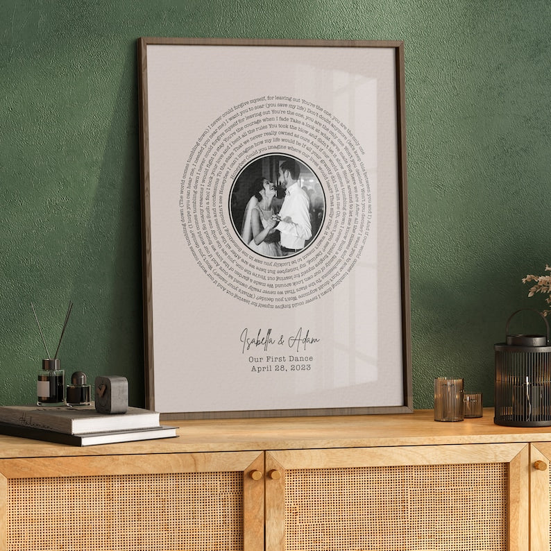 Custom Lyrics Framed Canvas Print with Photo, Personalized Wedding Gift, Gift for Her Custom Song Lyrics Wall Art First Dance Song