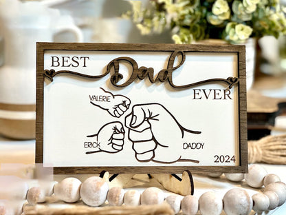 Personalized Father's Day Gift, Fist Bump, Dad and Kids Framed Sign, Wooden Sign , Dad's Children names Sign, Family Custom Sign husband