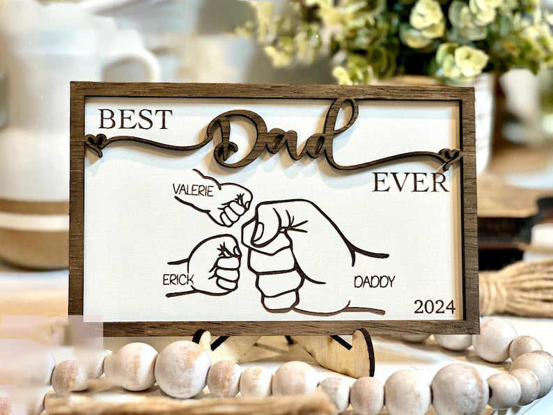 Personalized Father's Day Gift, Fist Bump, Dad and Kids Framed Sign, Wooden Sign , Dad's Children names Sign, Family Custom Sign husband