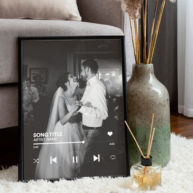 Custom Wedding Song Poster with Photo Canvas Print, Personalized Gift for Couple, First Dance Song , Anniversary Music Canvas Gift