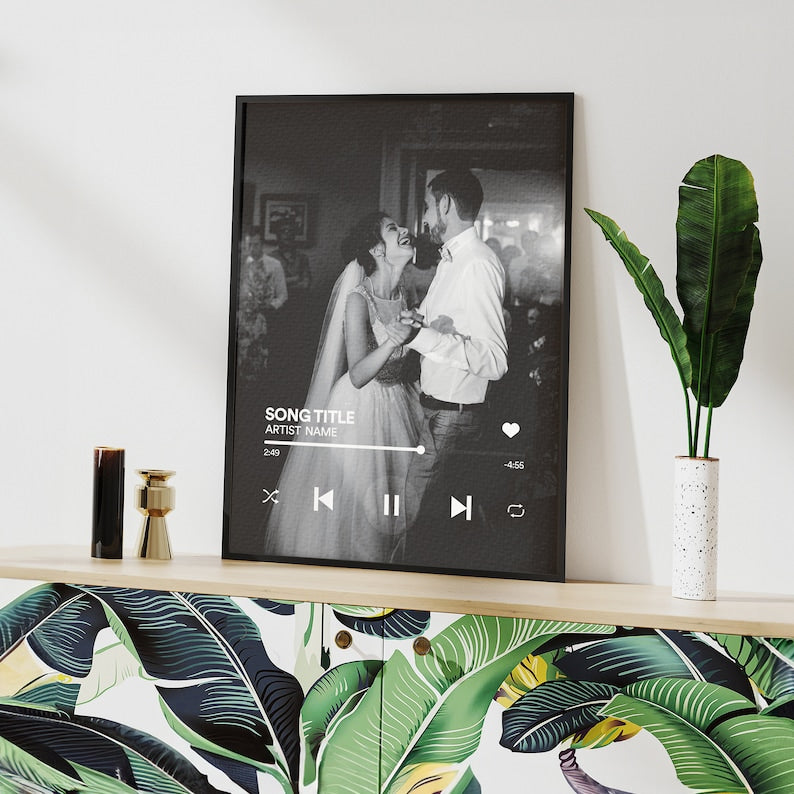 Custom Wedding Song Poster with Photo Canvas Print, Personalized Gift for Couple, First Dance Song , Anniversary Music Canvas Gift