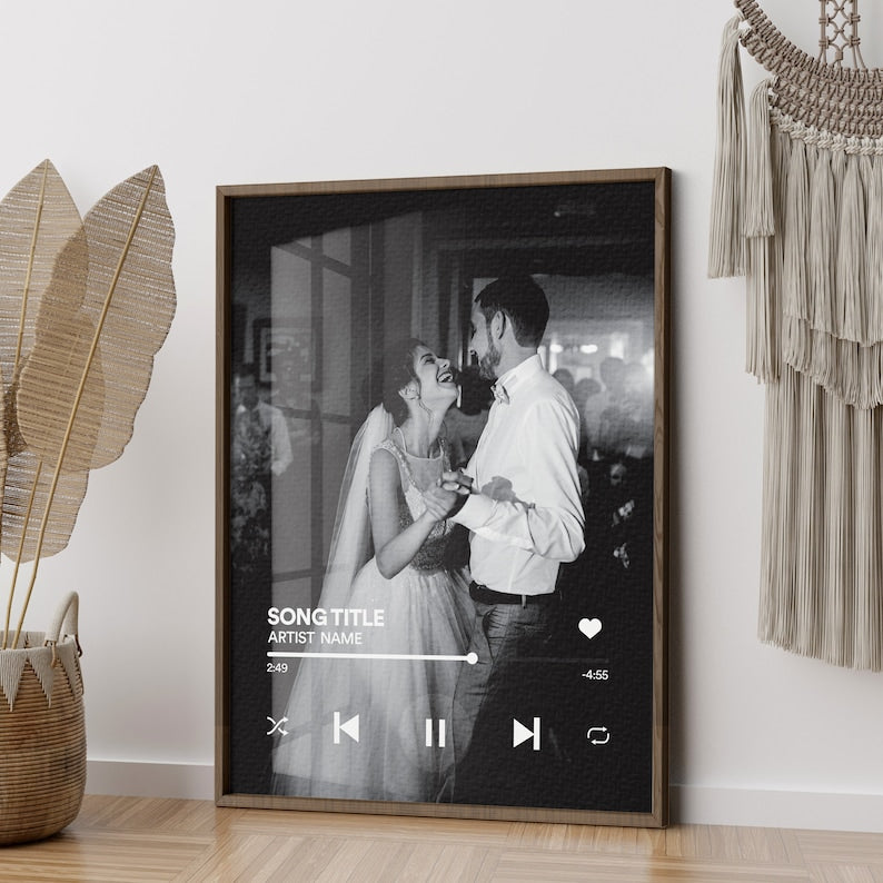 Custom Wedding Song Poster with Photo Canvas Print, Personalized Gift for Couple, First Dance Song , Anniversary Music Canvas Gift