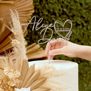Engraved Heart Wedding Topper Handwritten Names for Couples Rustic Ceremony Decor Wedding and Anniversary Decor