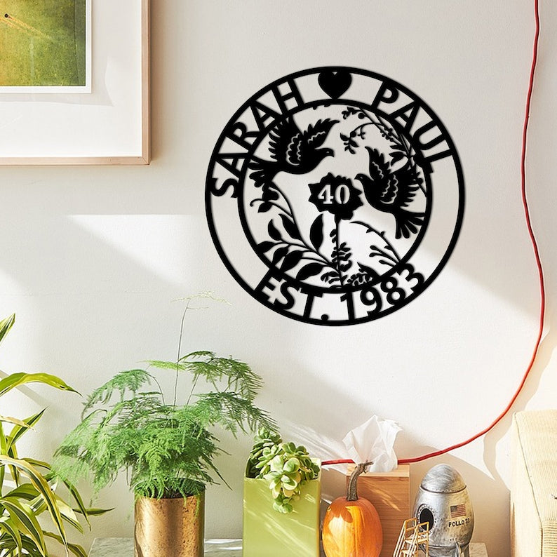 Custom Anniversary Metal Sign, 40th Anniversary Gift, Wedding Doves Metal Sign, Wedding Anniversary Sign, Ruby Wedding Anniversary Gift