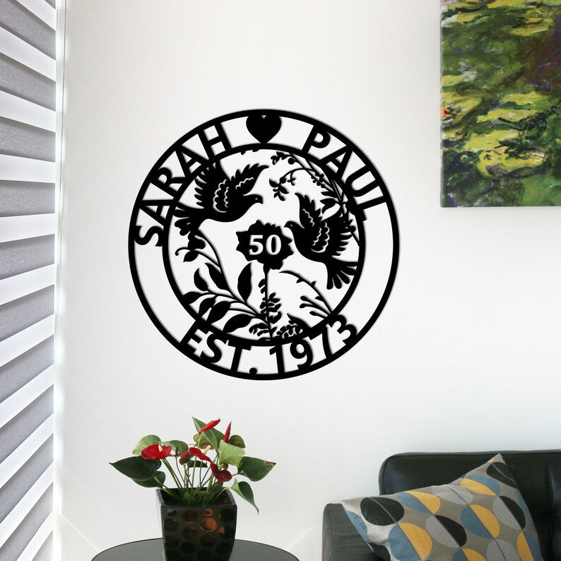 Custom Anniversary Metal Sign, 40th Anniversary Gift, Wedding Doves Metal Sign, Wedding Anniversary Sign, Ruby Wedding Anniversary Gift