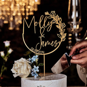 BOHO Wedding cake topper, Gold Cake topper for Wedding, Personalized cake topper, Rustic wedding cake topper, Custom Mr Mrs cake topper.