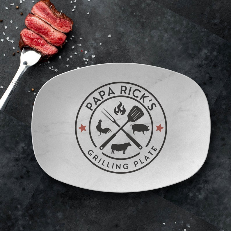 Customized Grilling Plate for Him, Father's Day BBQ Gifts, Personalized Serving Tray, Grilling Platter, Grandpa Gifts from Kids, Grill Gifts