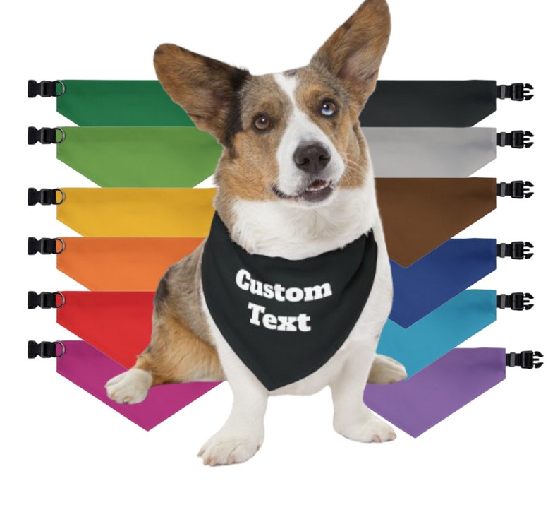 Custom text dog bandana over the collar, Personalized Text and Graphics dog or cat bandana, dog grooming, solid color dog bandana