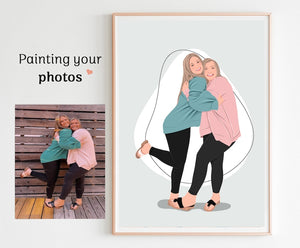 Bestie's birthday Portrait Canvas painting faceless portrait, Personalized Gift for Best Friend, Gift for girlfriend, Friendship canvas