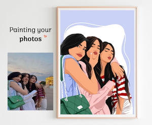 Bestie's birthday Portrait Canvas painting faceless portrait, Personalized Gift for Best Friend, Gift for girlfriend, Friendship canvas