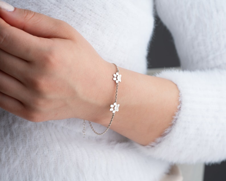 Sterling Silver Paw Print Bracelet Personalized Dog Paw Bracelet Gold Tiny Paw Bracelet Paw Name Bracelet Custom Pet Bracelet Dog Lover Gift