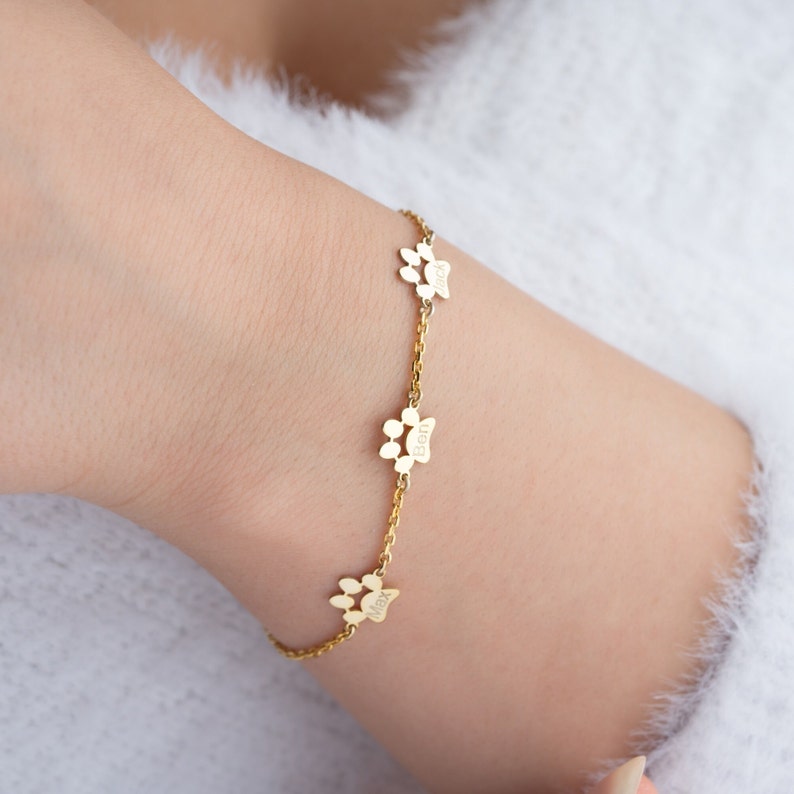 Sterling Silver Paw Print Bracelet Personalized Dog Paw Bracelet Gold Tiny Paw Bracelet Paw Name Bracelet Custom Pet Bracelet Dog Lover Gift