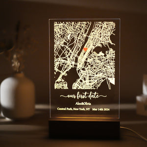 Personalized Our First Date Map Night Light, Custom Map Print Acrylic Plaque, Where It All Began Map LED Night Lamp, Unique Anniversary Gift