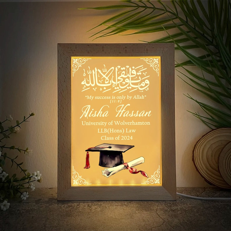 Personalized Islamic Graduation Frame Lamp, College Graduation Lamp Gift, Muslim Graduation Gift, Custom Lamp Graduation Gift