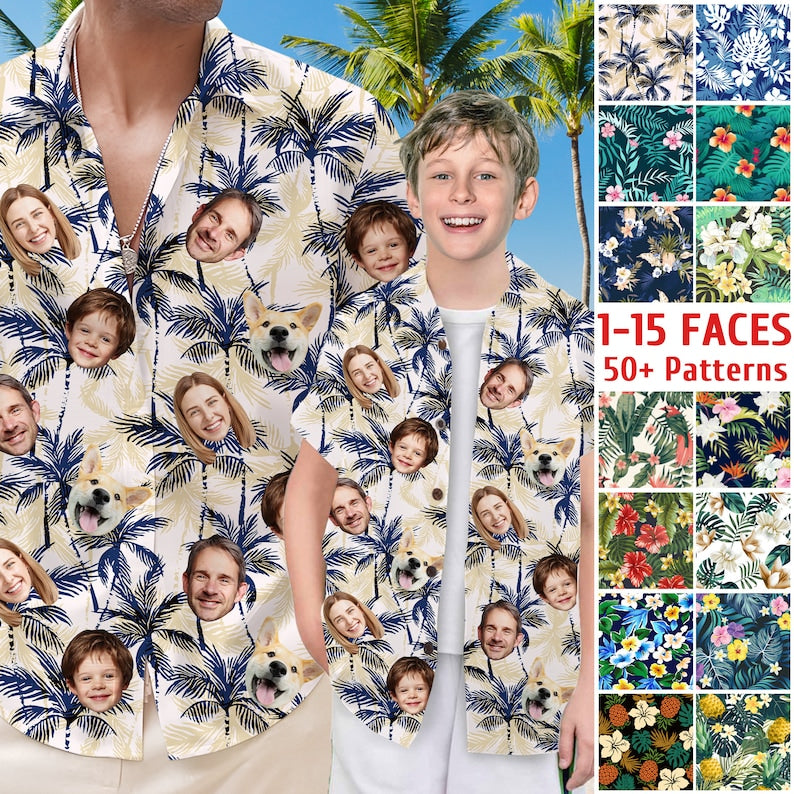 Personalized Picture Face Hawaiian Shirt, Custom Flower Pattern Hawaiian Shirt with Face, Personalized Hawaiian Button Shirt, Shirt for Dad Matching Couple , Family Father's Day Gift Summer Gift il_794xN.6039438443_e0mq.jpg?v=1716777346
