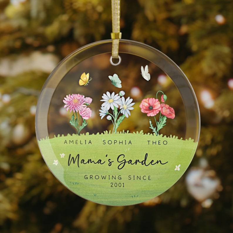 Custom Birth Flower Ornament, Mom Personalized Ornament, Mama's Garden, Glass Mom Christmas Ornament, Christmas Gift for Mom, Mom's Garden