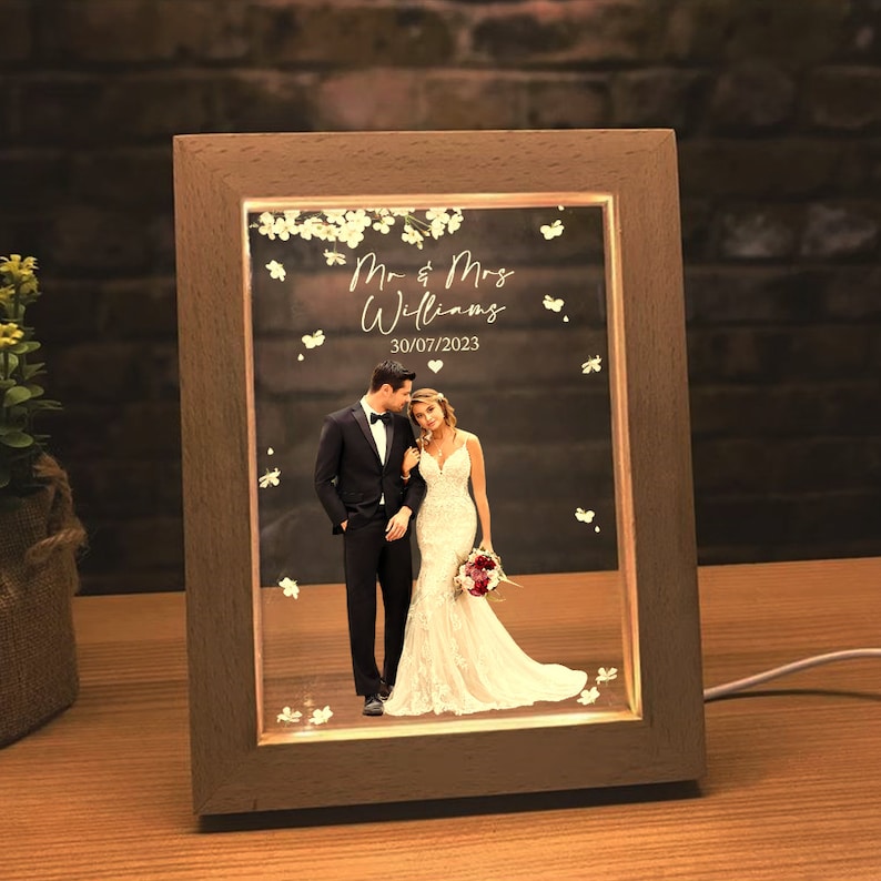 Personalized Wedding Photo Frame Lamp, Wedding Lamp Decoration, Bride And Groom Photo, Wedding Keepsake, Wedding Gift, Wedding Sign