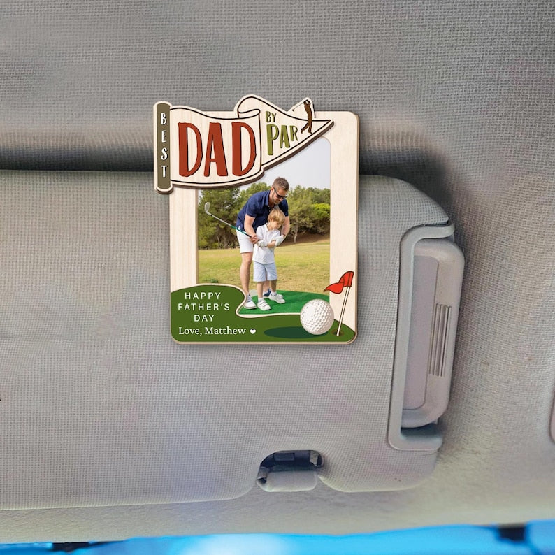 Personalized Golfing Dad Gift, Custom Dad Photo Car Visor Clip, Father's Day Gift, Dad Picture Frame Gift, Photo Car Accessory, Gift For Dad
