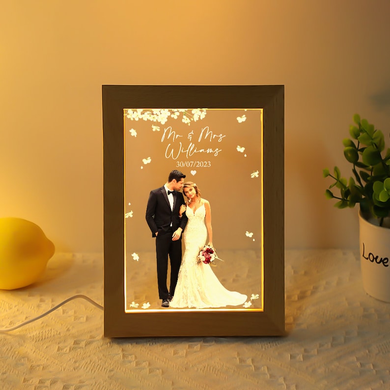 Personalized Wedding Photo Frame Lamp, Wedding Lamp Decoration, Bride And Groom Photo, Wedding Keepsake, Wedding Gift, Wedding Sign