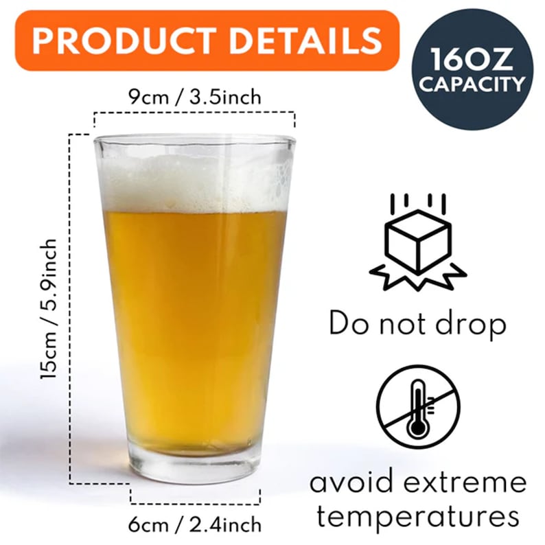 Custom Name and Kids Photo Fathers Day Gift, Personalized 16oz Pint Beer Glass , Funny Present For Dad, New Dad, Stepdad, Bonus Dad